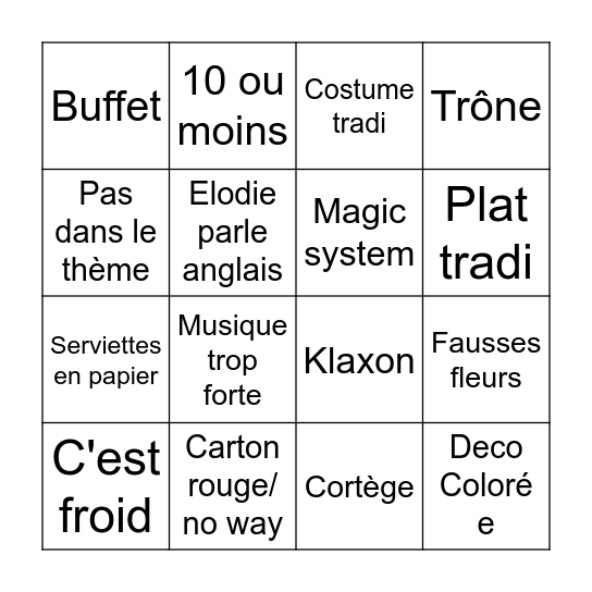 4 mariages Bingo Card