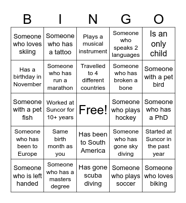 Icebreaker Bingo Card
