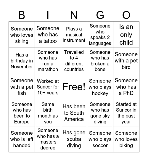 Icebreaker Bingo Card
