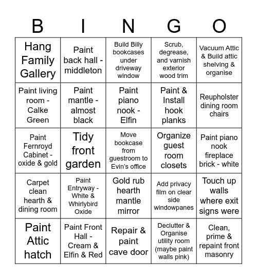 Home DIY Bingo Card