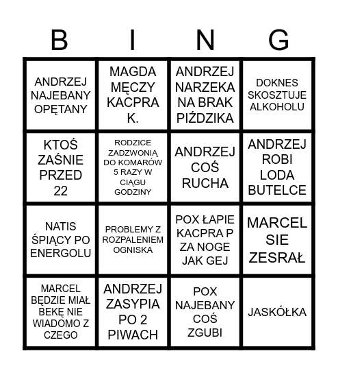 MAZURY Bingo Card