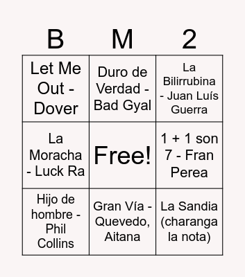 Bingo Musical Quecedo 2025 Bingo Card