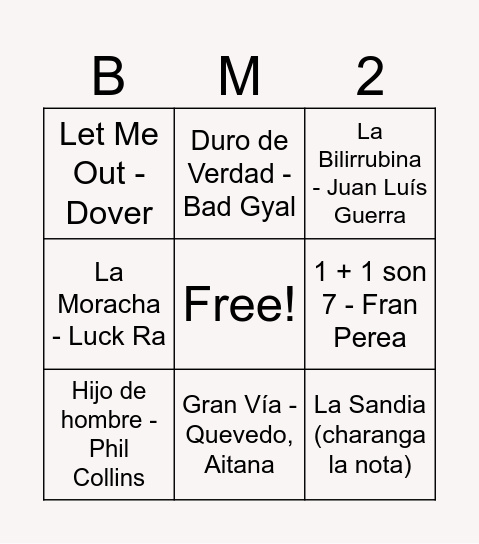 Bingo Musical Quecedo 2025 Bingo Card