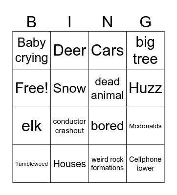 Train ride Bingo Card