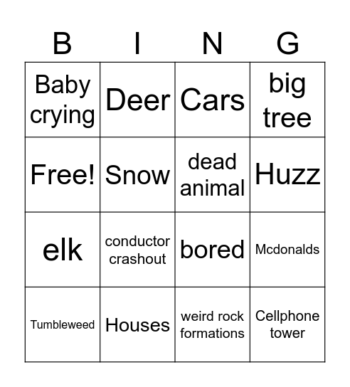 Train ride Bingo Card