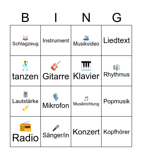 Musik Bingo Card