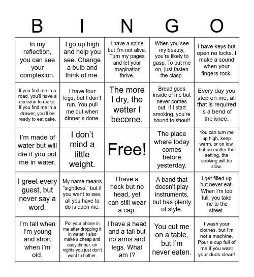 Indoor Bingo Card