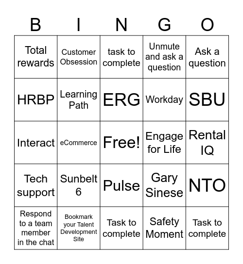 Welcome to Sunbelt Bingo Card