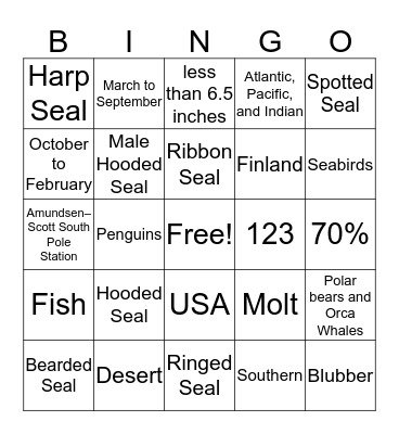 Arctic Bingo! Bingo Card