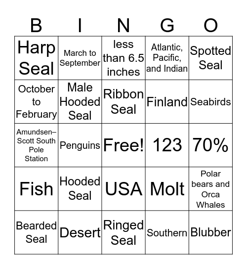 Arctic Bingo! Bingo Card