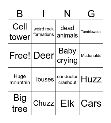 Train ride Bingo Card