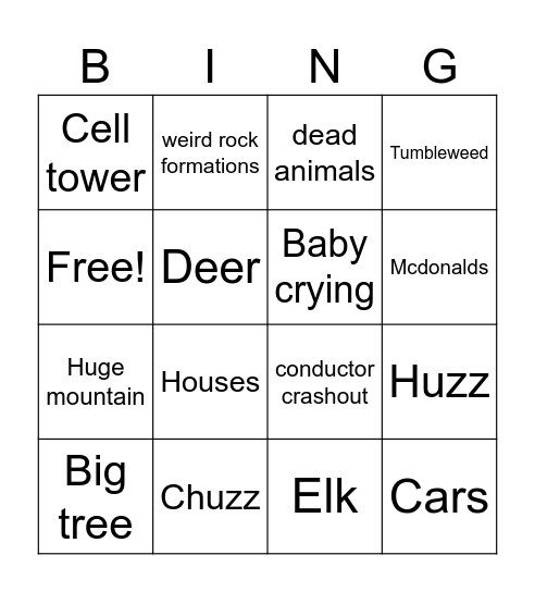 Train ride Bingo Card
