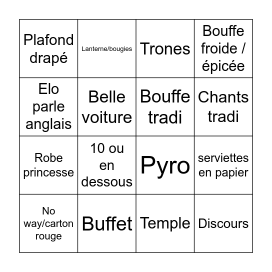 4 mariages Bingo Card