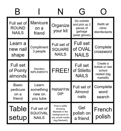 Junior MANICURING Bingo Card