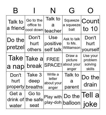 COPING SKILLS BINGO Card