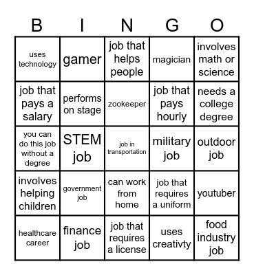 Career Bingo Card