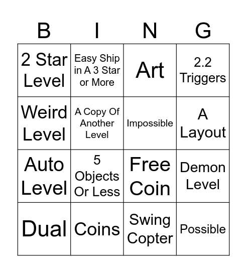 2.2 Geometry Dash Search Bingo Card