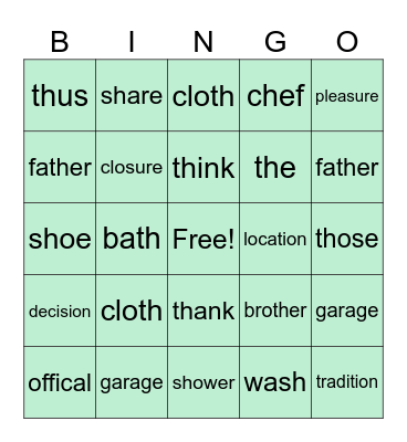 fonetic BINGO Card