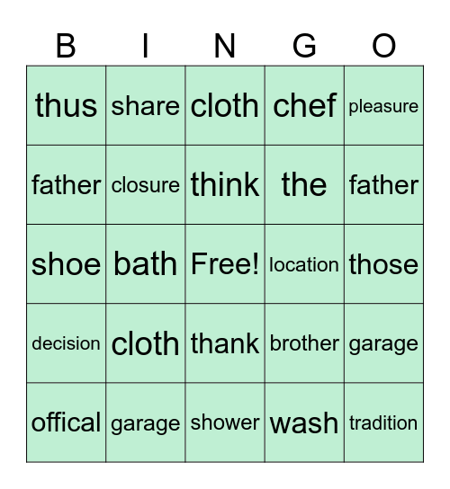 fonetic BINGO Card