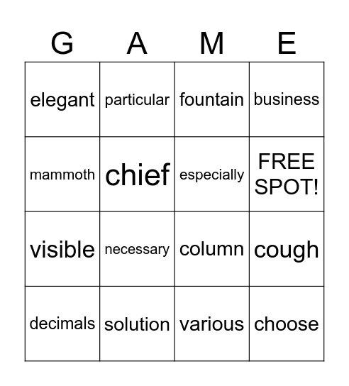 Conjunctions BINGO Card