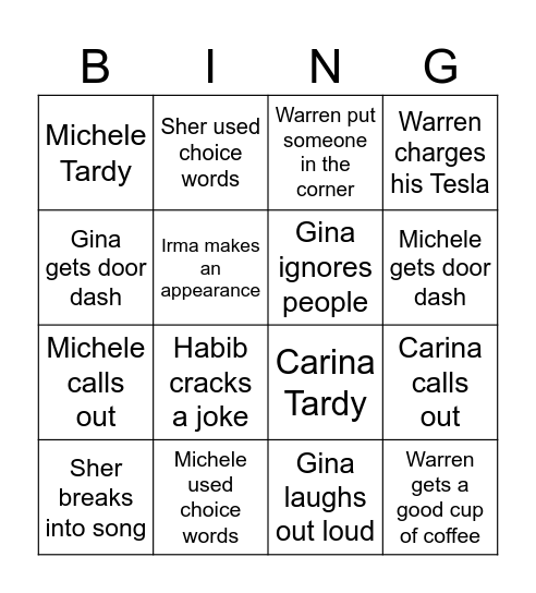 Work Day Bingo Card
