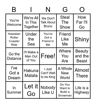 Disney Bingo Card