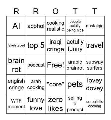 meena brain rot bingo Card