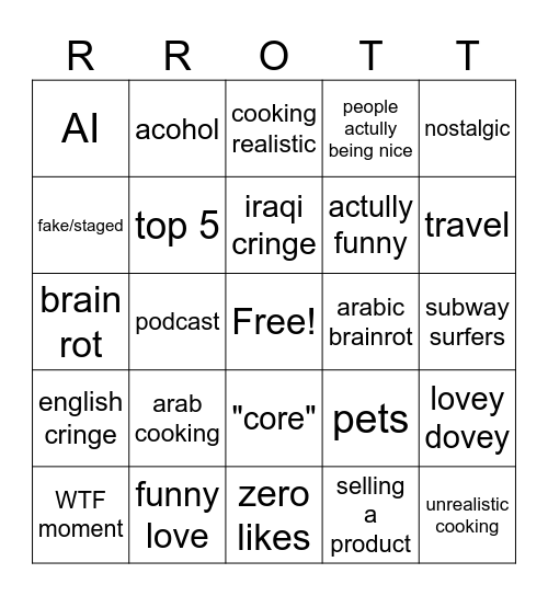 meena brain rot bingo Card
