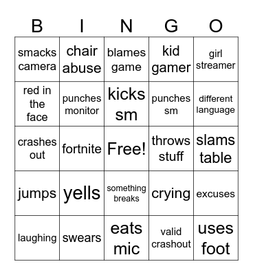 gamer rage bingo Card