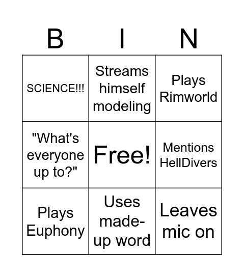 Dante Bingo Card