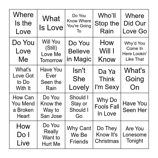 So Many Questions Bingo Card