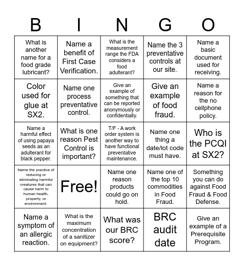 June Quality Bingo Card