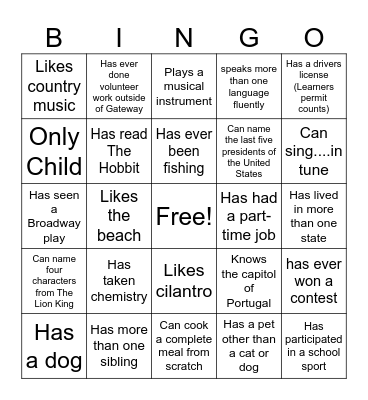Networking Bingo Card