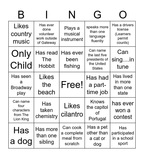 Networking Bingo Card