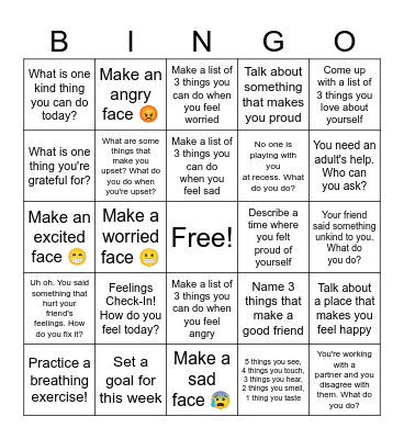 Social Emotional Bingo! Bingo Card
