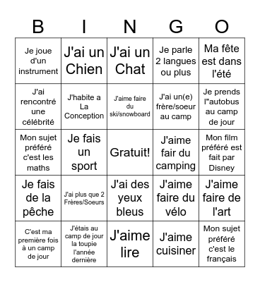 Bingo Brise Glace Bingo Card