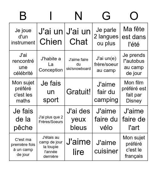 Bingo Brise Glace Bingo Card
