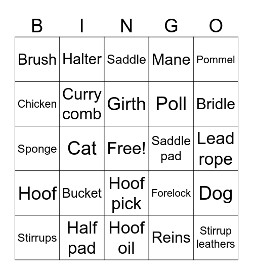 Horse Bingo Card