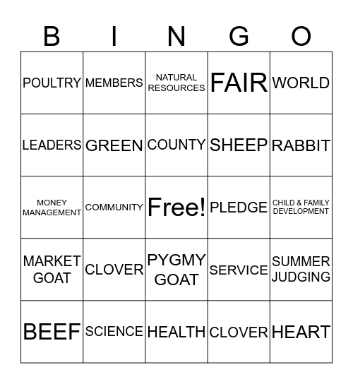 4-H BINGO Card