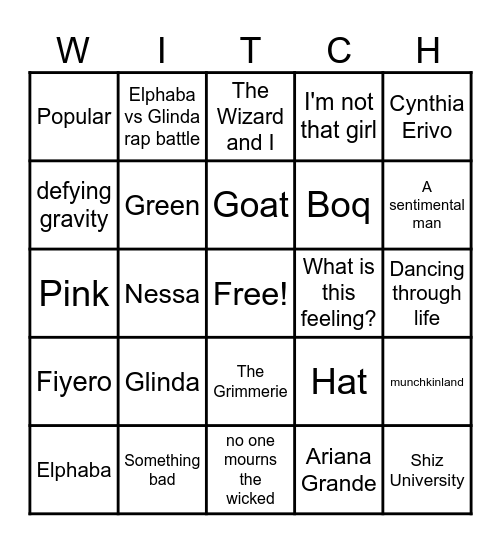 Wicked Bingo Card