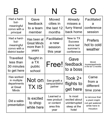 Who's in the room? Bingo Card