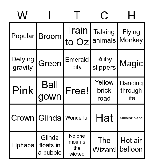 Wicked Bingo Card