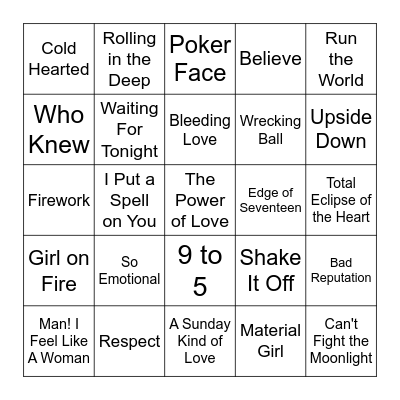 Power Divas-Song Title Bingo Card