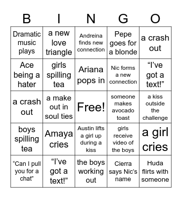 Love Island Bingo Card