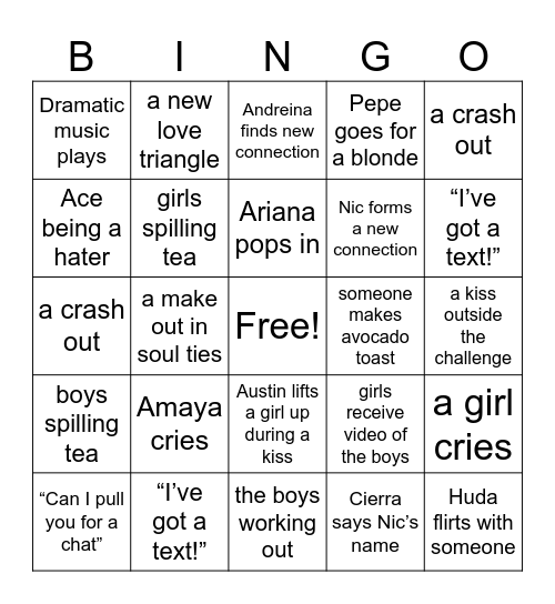 Love Island Bingo Card