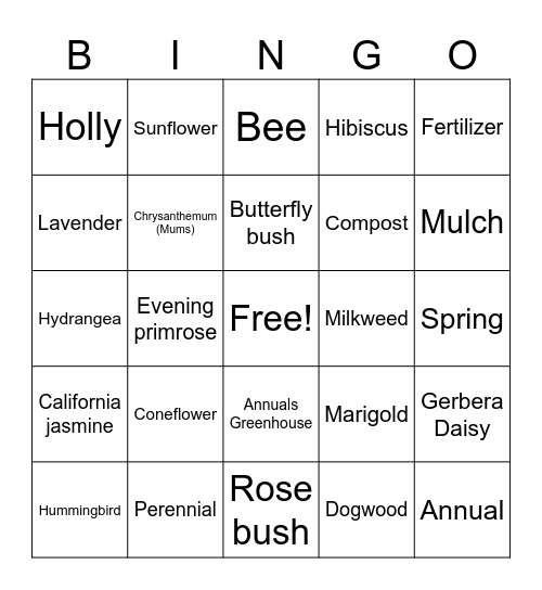 Annual and Perennials Round 1&2 Bingo Card