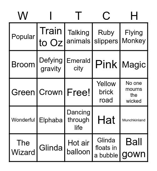 Wicked Bingo Card