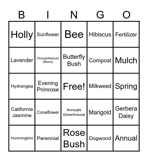 Annual and Perennials    Round 1&2 Bingo Card