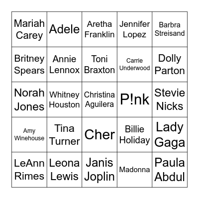 Power Divas- Artist Bingo Card