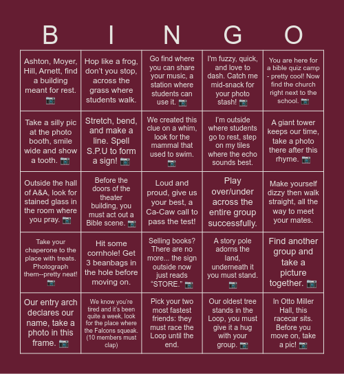 Bible Quiz Camp BINGO Card